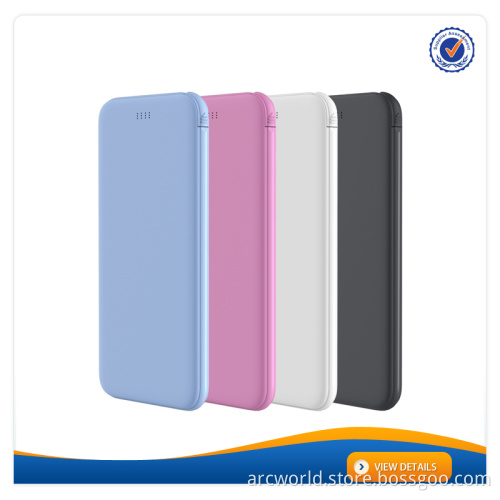 AWC602 New Design 4000mAh 2 in 1 Charger Cable 5000mAh Slim Credit Card External Battery Charger for iphone 6 Charger